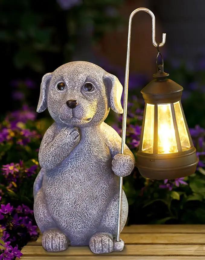 Dog Statue with Solar Lantern - Outdoor Decor Dog Figurines for Garden Lawn Patio Balcony, Outdoor Statues Unique Gifts for Women Moms Grandma by GreenHaven Gardens