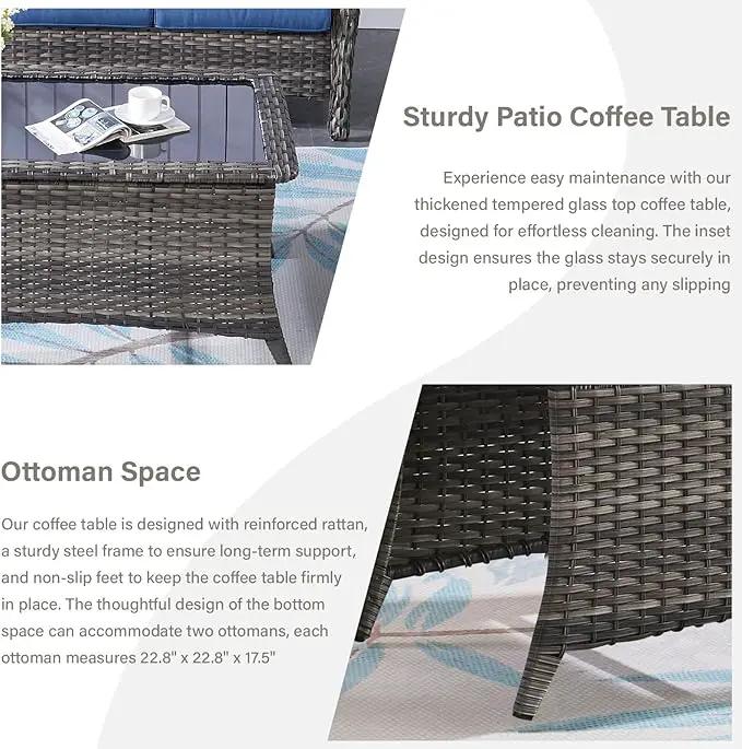 4 Piece Patio Furniture Set - Outdoor Glider Bench with Swivel Rocker Chairs and Coffee Table, High Back Small Outdoor Conversation Furniture Sets for Deck Sunroom Balcony Backyard by GreenHaven Gardens