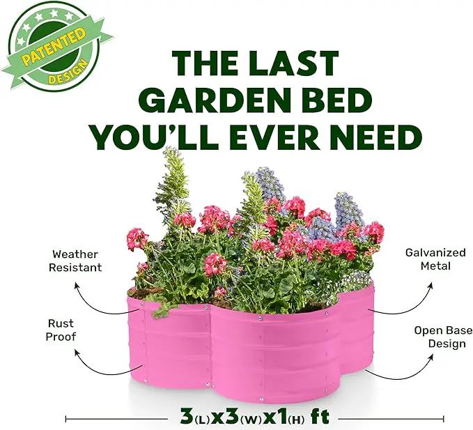 Galvanized Raised Garden Beds Outdoor // 3×3×1 ft Planter Raised Beds for Gardening, Vegetables, Flowers // Large Metal Garden Box (Pink) // Patented Tool-Free Design by GreenHaven Gardens