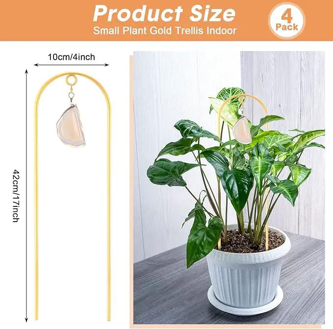 Zopeal 4 Pack Small Metal Plant Trellis Indoor 17 Inch Mini Gold Garden Trellis Potted Plant Support Stake Houseplant Trellis with Agate for Indoor Outdoor Climbing Plants Vine Flower Pot Plant Decor by GreenHaven Gardens