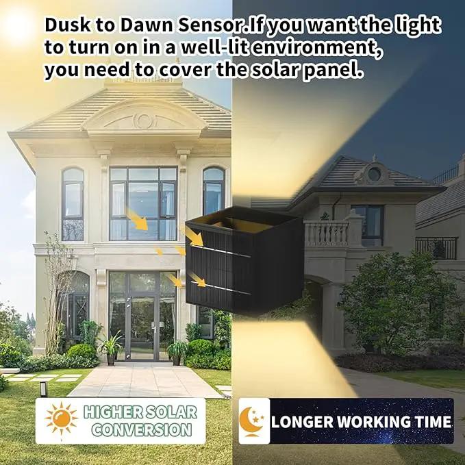 LANFU Solar Powered Motion Sensor Square Outdoor Wall Lights, Black Modern Up and Down Wall Lamps, IP65 Waterproof Warm White 3000K Wall Sconce Light Exterior for Fence Garden Outside by GreenHaven Gardens