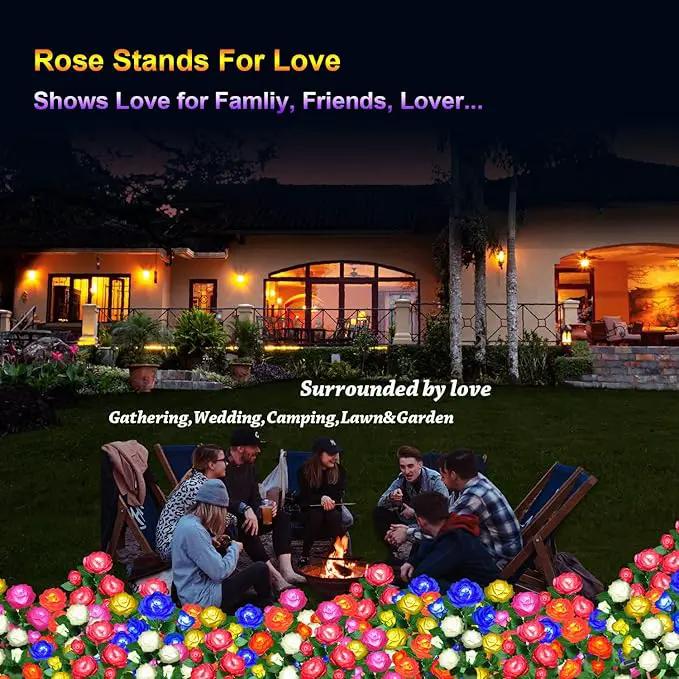 Solar Flower Lights Outdoor - Upgraded New Material Two Modes Realistic LED Solar Powered Waterproof Lights with 5 Roses, Solar Decorative Stake Lights for Garden (Yellow, 2 Pack) by GreenHaven Gardens