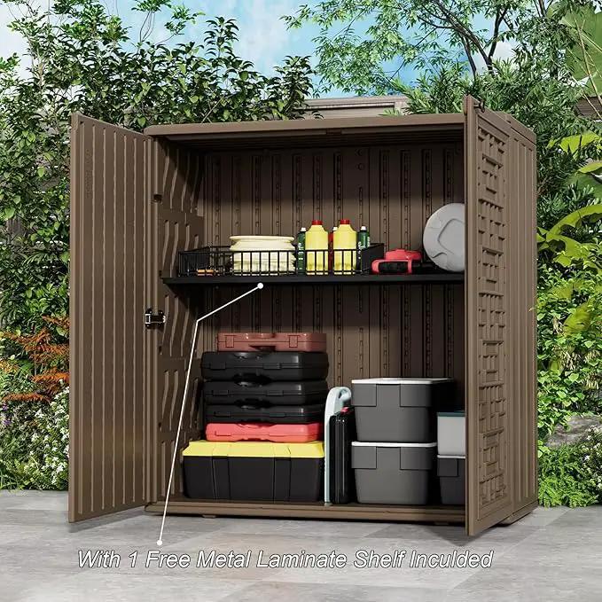 HOMSPARK Indoor/Outdoor Storage Cabinet with Doors and Shelf, 34”x16”x36” HDPE Plastic Storage Box for Bedroom, Bathroom, Living Room, Balcony, Multi-Purpose for Toys, Kitchen Tools, Coffee by GreenHaven Gardens