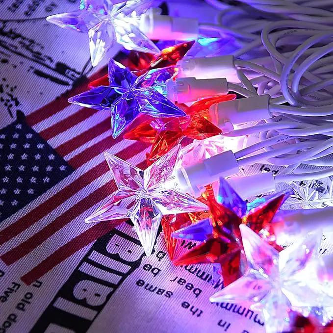 50 LED Red White and Blue Star Lights, 18.5FT 4th of July Lights Plug in, Patriotic Decorations Outdoor Star String Light for Home Patio Porch Garden Memorial Day Independence Day Decor, White Wire by GreenHaven Gardens