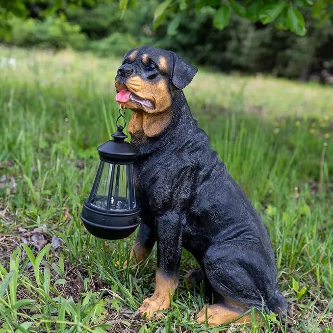 Notakia Resin Dog Rottweiler Statues and Sculptures with Solar Led Home Garden Decoration Windproof Lamp Outdoor Lighting Decor (Rottweiler &LED) by GreenHaven Gardens