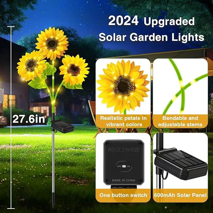 Solar Sunflower Garden Lights: 6 Pack of 18 LED Artificial Solar Flowers, IP65 Waterproof for Pathway, Walkway, Porch, Landscape, Yard Decorations by GreenHaven Gardens