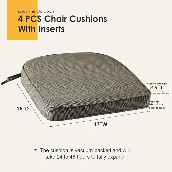 Outdoor Outdoor Round Corner Seat Cushion, 17"x16"x2", Set of 4, Non Slip Seat Cushion Pads with Removable Cover for Patio Furniture, Garden Yard Lawn, Dark Black Tan Stripe by GreenHaven Gardens