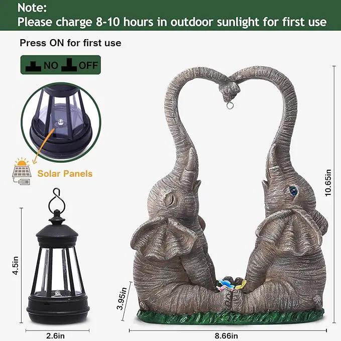 Elephant Statue Easter Garden Decor with LED Solar Lights-Set of 2 Good Luck Elephant Outdoor Statue Christmas Decorations for Yard Patio,Porch,Home -Mothers Day Gifts for Women, Mom, Grandma by GreenHaven Gardens