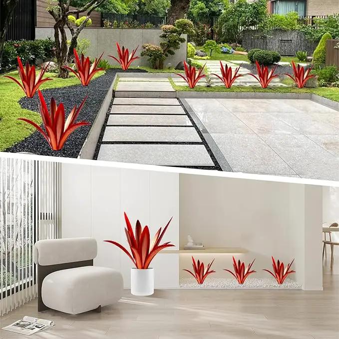 Enlarge Thickened Wind Resistant Metal Agave Garden Art Metal Plant Country Garden Sculpture Statue Outdoor Decoration Agave Metal Plant Courtyard Garden Lawn Ornament Gift (2, 12 Leaves red) by GreenHaven Gardens