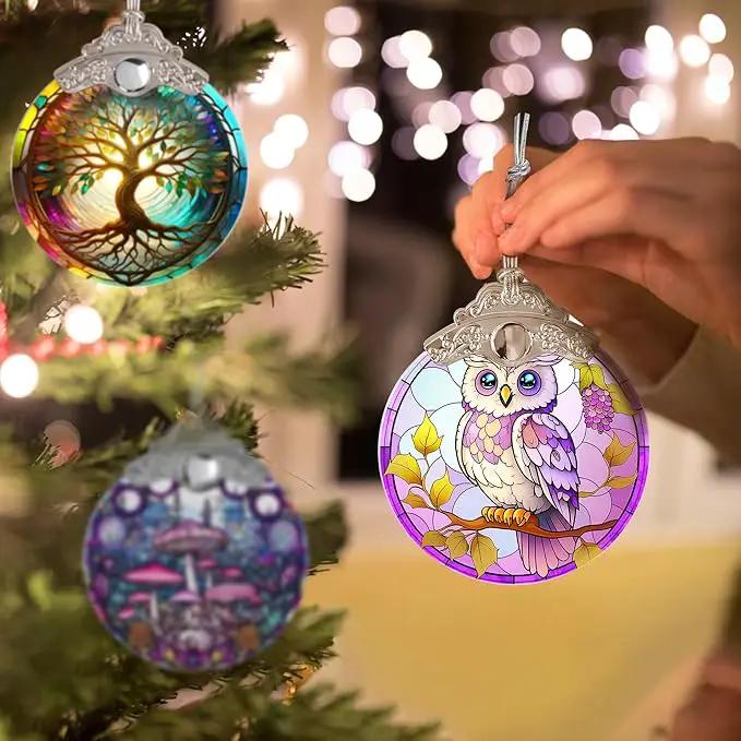 Stained Glass Suncatcher, Jocidea Owl Ornament, Christmas Ornaments, Holidays Ornaments, Christmas Tree Decor, Owl Decor for Home, Owl Gifts by GreenHaven Gardens