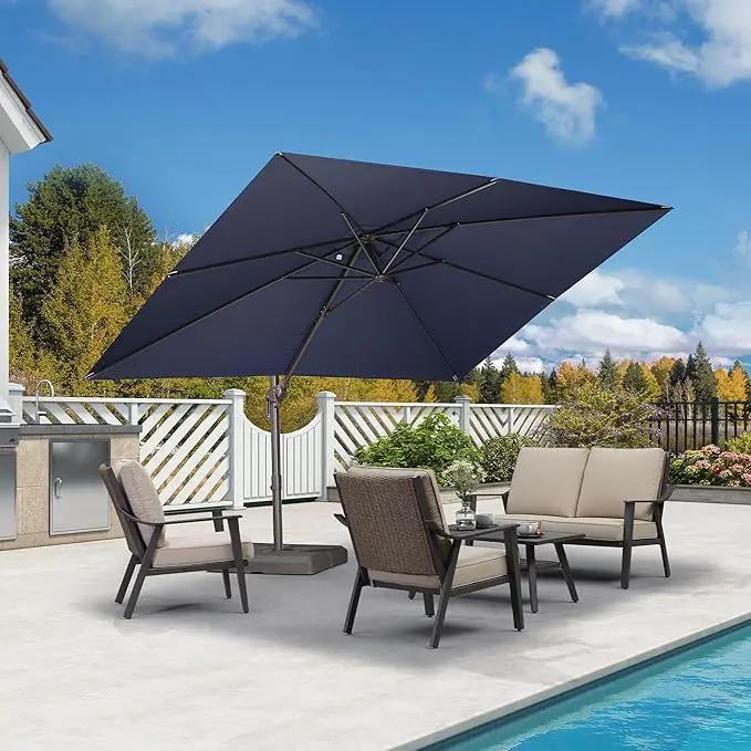 PURPLE LEAF 9' X 11.5' Rectangle Cantilever Umbrella Patio Umbrella Outdoor Aluminum Offset Hanging Umbrella with 360-degree Rotation for Pool Garden Backyard Deck, Navy Blue by GreenHaven Gardens