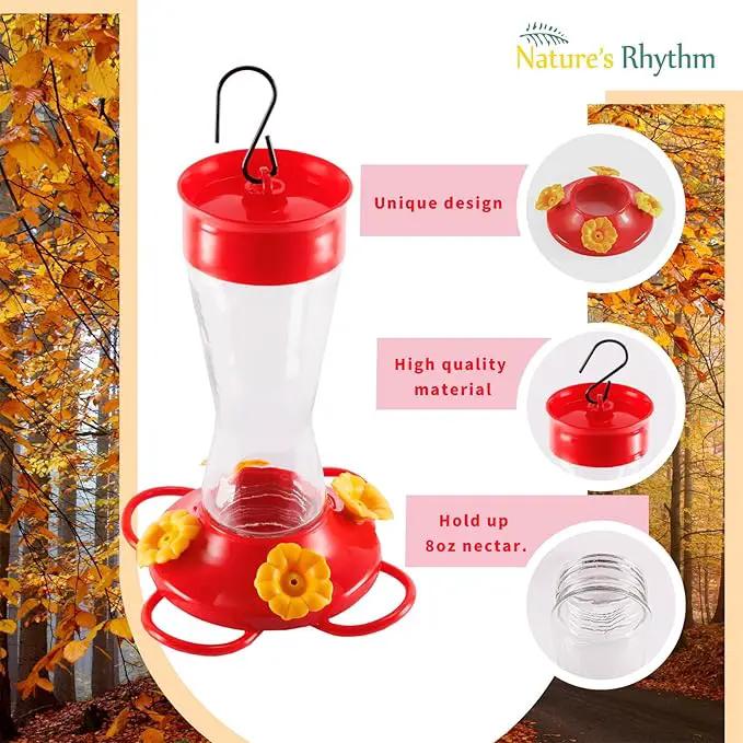 Nature's Rhythm Bird Feeder 4 bee Guard Plastic Yellow Flowers Feeding Port 8oz Glass Pinch Waist Hummingbird Feeder (2Pcs) by GreenHaven Gardens