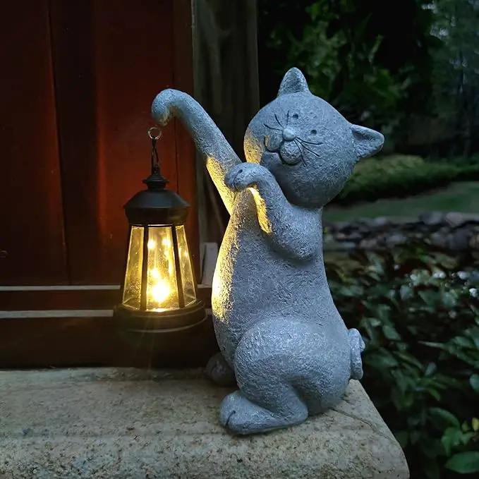 Cat Solar Garden Statues,Resin Cat Figurine Decorations with Solar Lights Lantern, Outdoor Figurines Lawn Cats Statue Decor Art for Lawn,Yard, Balcony Ornament,Gift for Garden Home Mom. by GreenHaven Gardens