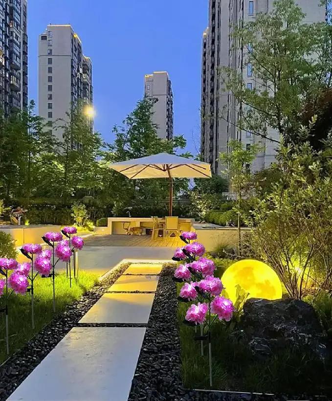 Solar Lights Outdoor Decorative - 3 Pack Hydrangea Solar Garden Stake Lights Waterproof,Two Lightning Modes & Enlarged Solar Panel (Pink) by GreenHaven Gardens