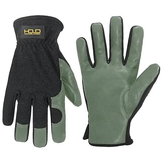 HLDD HANDLANDY Garden Gloves Men, Leather Utility Work Gloves for Gardening, Yardwork, Construction, Mechanics with Reinforced Palm, Green XL by GreenHaven Gardens