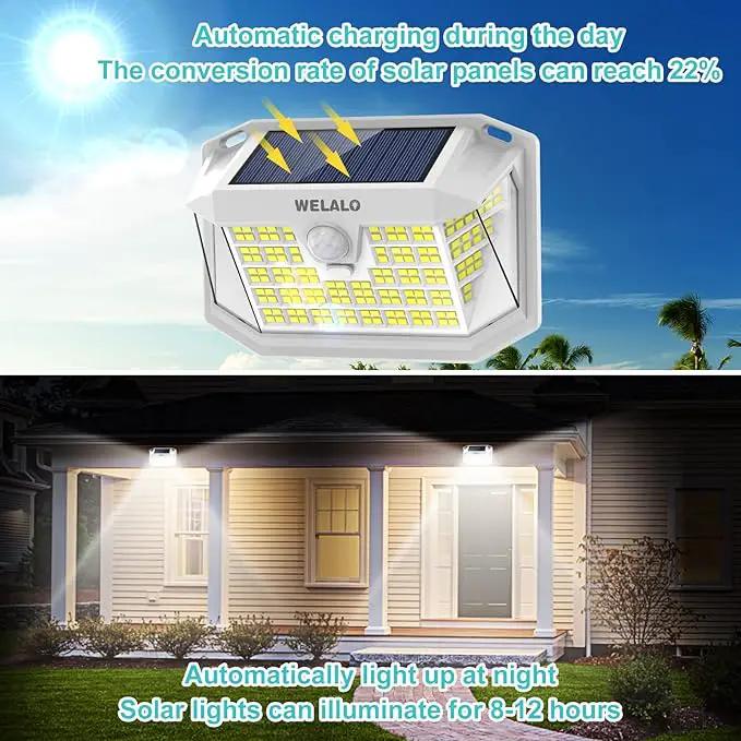 Solar Motion Sensor Lights Outdoor, [3 Modes/4 Pack/188 LED] 270° Wide Angle Lighting, Security Solar Powered Wall Lights, IP65 Waterproof Flood Lights for Fence Porch Yard Patio(White) by GreenHaven Gardens