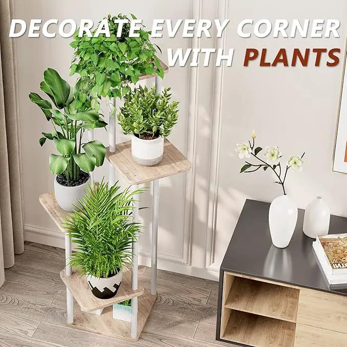 AZERPIAN Plant Stand 5 Tier Indoor Metal Flower Shelf for Multiple Plants Corner Tall Flower Holders for Patio Garden Living Room Balcony Bedroom, Black (5 Tier-White) by GreenHaven Gardens
