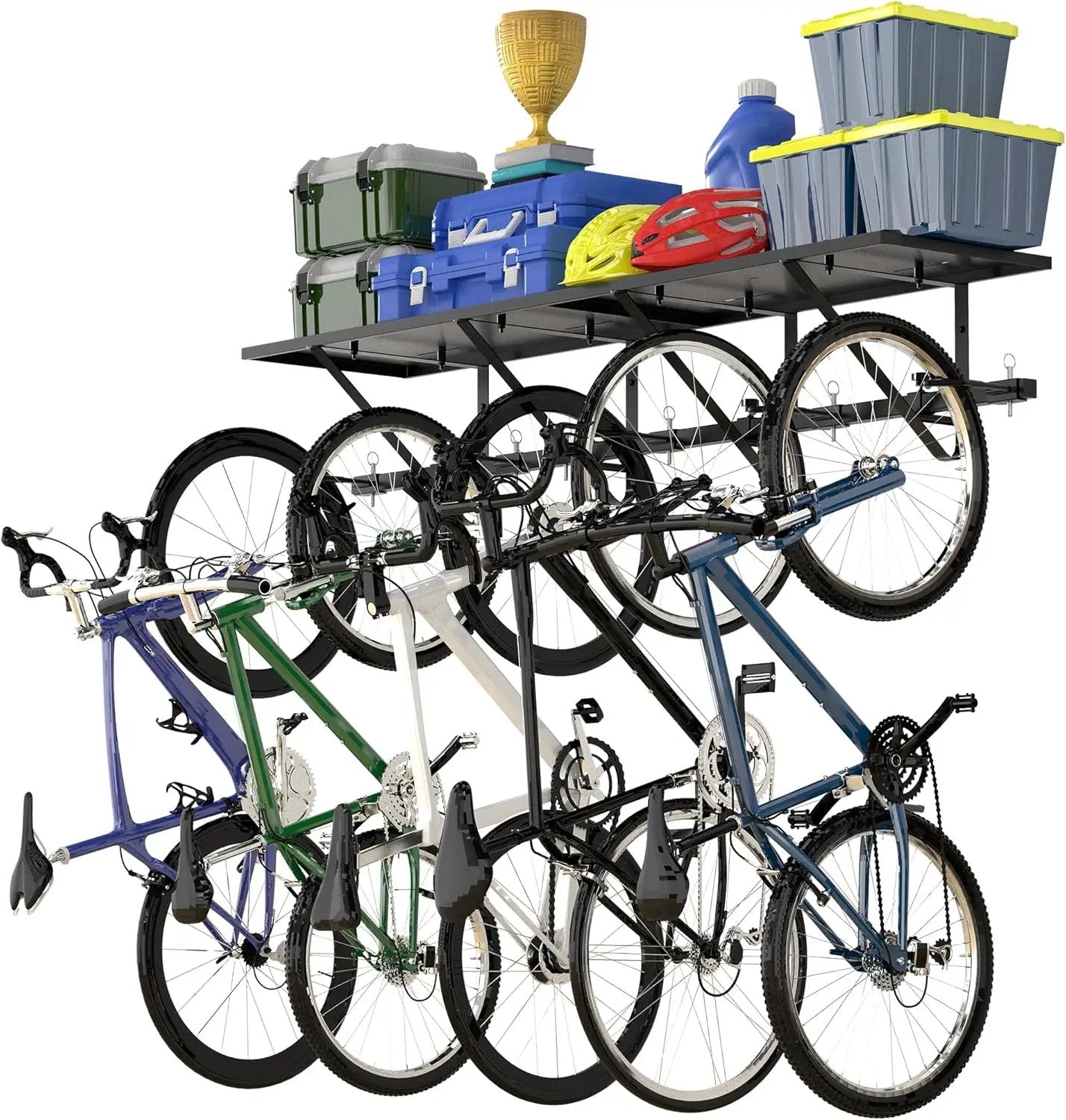 Bike Storage Rack with Shelf, Bike Wall Mount Garage Stand, Bike Hanger Storage Bicycles Hanger Hooks Bike Hooks for Garage Organizer by GreenHaven Gardens
