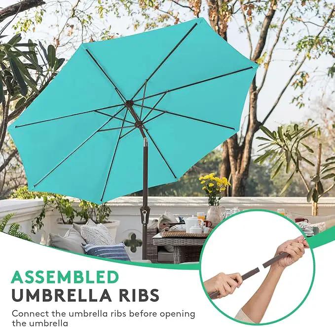 JEAREY 10FT Outdoor Patio Umbrella Outdoor Table Umbrella with Push Button Tilt and Crank, Market Umbrella 8 Sturdy Ribs UV Protection Waterproof for Pool, Garden (Turquoise) by GreenHaven Gardens