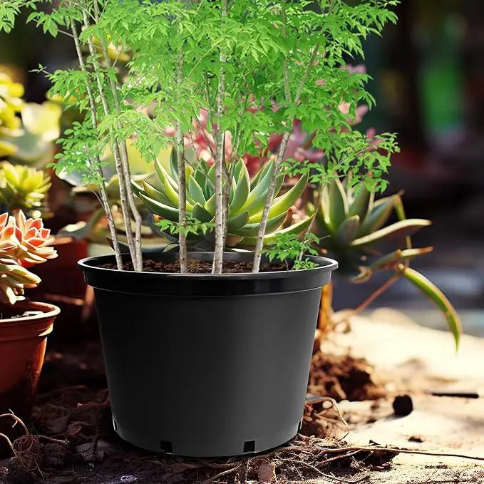 7 Gallon Plastic Nursery Pots, 15 Inch Large Plastic Pots for Plants, Round Plant Pots with Drainage Holes, Flower Pots for Outdoor Indoor Plants (5-Pack, Black) by GreenHaven Gardens