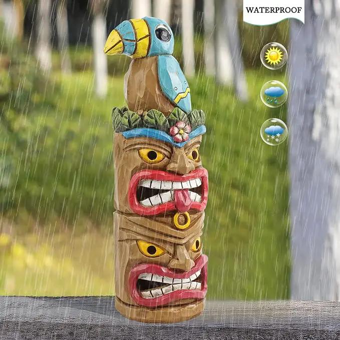 Tiki Totem Pole-Solar Tiki Statue Head Decor - 12.32 inch Tall Tiki Decorations for Tiki Bar Outdoor Patio Balcony Yard Backyard by GreenHaven Gardens