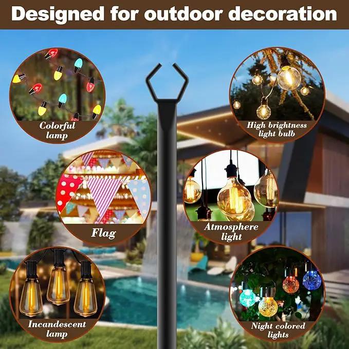 10Ft String Light Poles 4 Pack,Light Poles for Outside Lights,Outdoor with Fence Brackets Hanging Lights,Metal Stand Deck Patio Backyard by GreenHaven Gardens