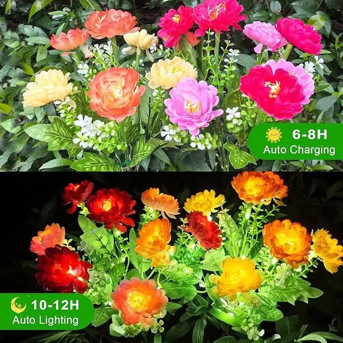 Solar Flowers Lights, 2 Pack Solar Garden Lights with 14 Blooming Flowers, Waterproof Solar Outdoor Fairy Lights for Outside Yard, Garden, Pathway, Walkway, Patio, Lawn, Cemetery, Grave Decor by GreenHaven Gardens