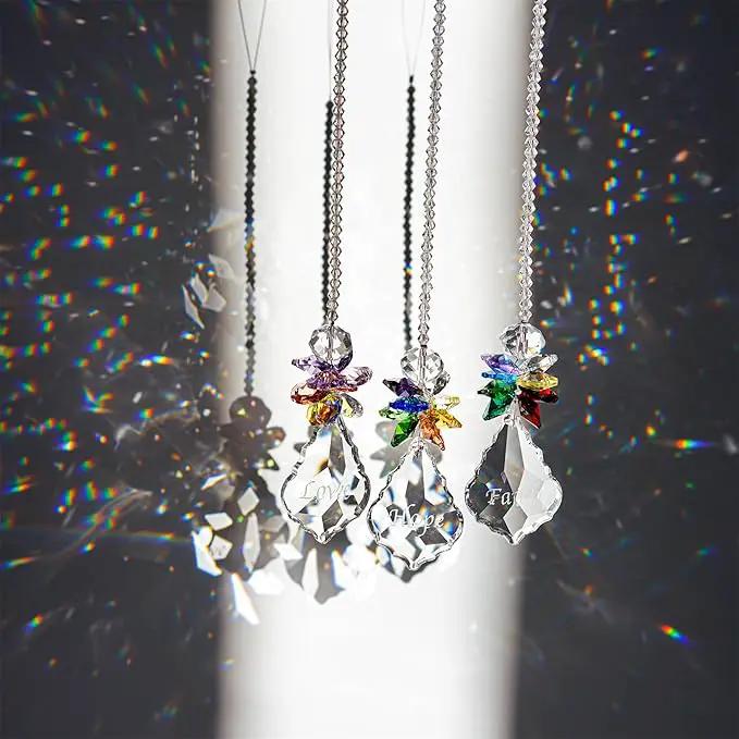 H&D HYALINE & DORA Glass Crystal Rainbow Angel Ornament Chakra Hanging Suncatcher Window Sun Catcher with Baroque Maple Leaf Pendant for Gift, Pack of 3 by GreenHaven Gardens
