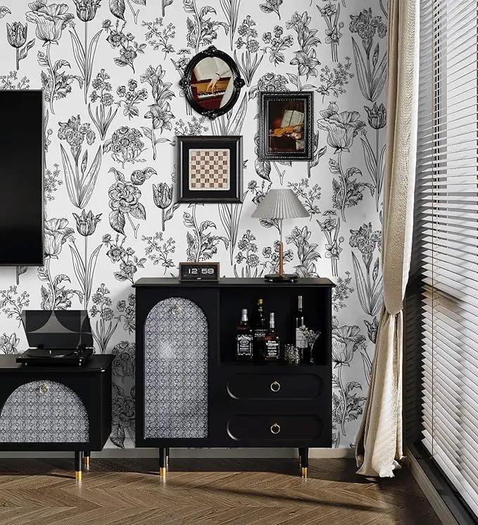 Dimoon 393"x17.3" Floral Peel and Stick Wallpaper White Contact Paper Waterproof Black Lines Wallpaper Vintage Flower Thicken Plant Self Adhesive Removable Wall Covering Shelf Liner Decal Vinyl Roll by GreenHaven Gardens