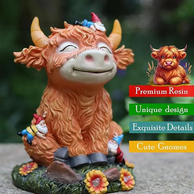 Solar Garden Statue Highland Cow Figurine with Funny Gnomes Garden Outdoor Decor for Yard Patio Lawn Christmas Housewarming Gifts for Women,Mom,Grandma by GreenHaven Gardens