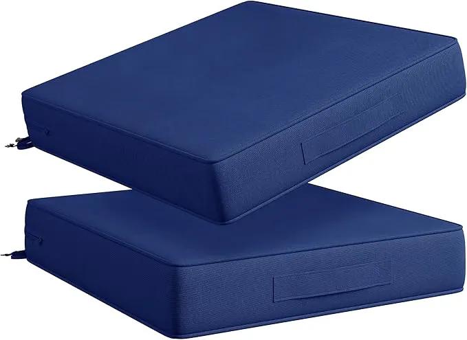 Codi Outdoor Chair Cushions Set of 2 19x19 Inch, Waterproof Seat Cushion for Patio Furniture with Handles & Adjustable Straps, Fade Resistant - Navy Blue by GreenHaven Gardens