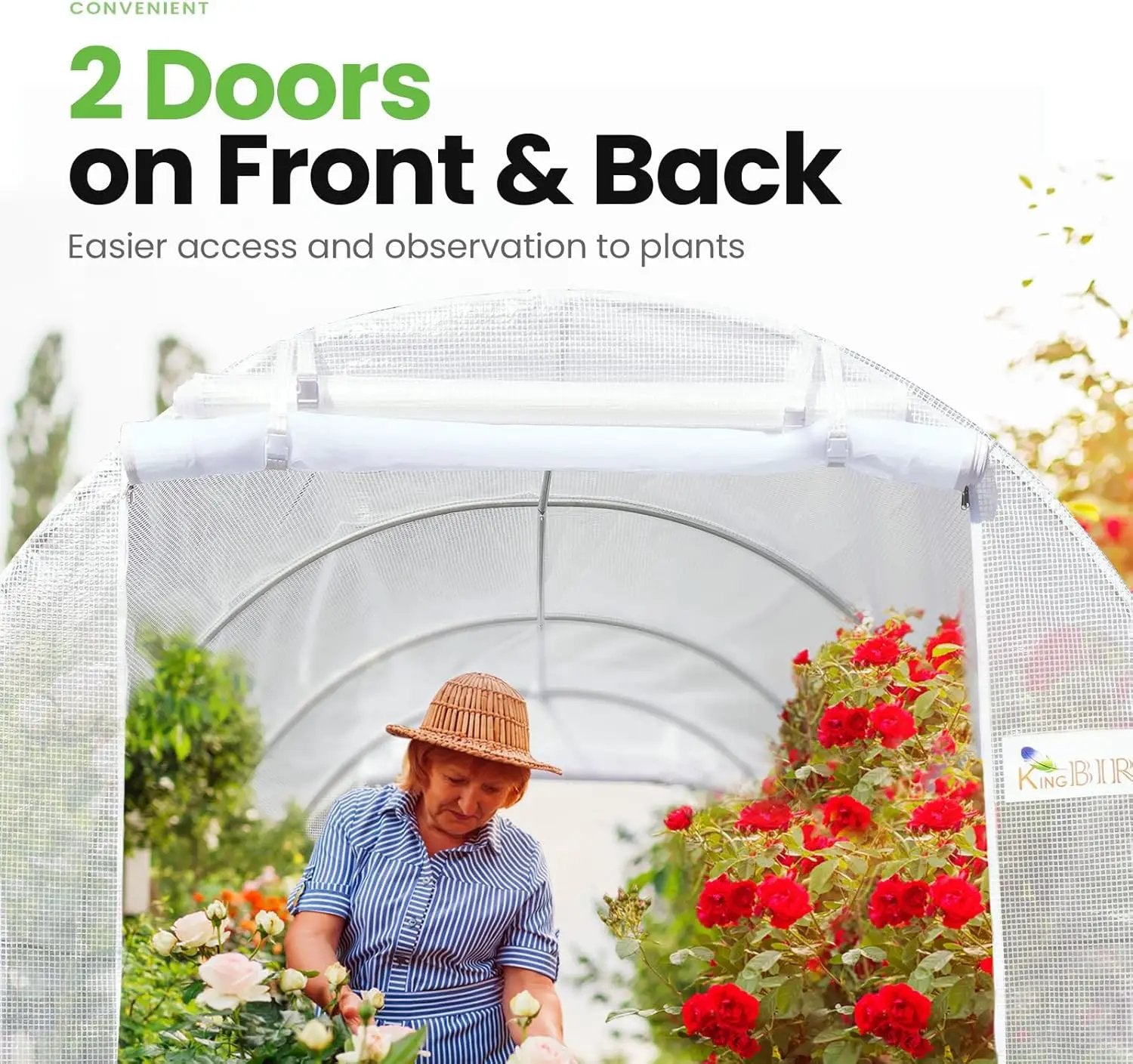 KING BIRD Premium 10x6.6x6.6FT Greenhouse for Outdoors, Large Walk-in Heavy Duty Galvanized Steel Frame, Mesh Door Screen Window Upgraded Zipper Tunnel Hoop for Garden Plant Winter, White by GreenHaven Gardens
