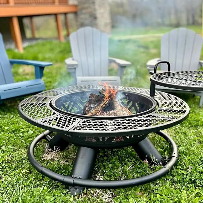 Red Mountain Valley 47" Outdoor Fire Pit with Adjustable Grill, 2-in-1 Metal Outdoor Fireplaces, Large Patio Wood Burning Fire Pits for Outside, Ideal for Backyard, Patio, Party by GreenHaven Gardens