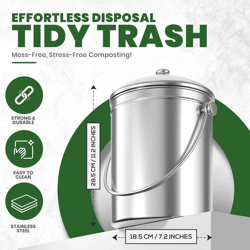 Utopia Kitchen Compost Bin for Kitchen Countertop, 1.3 Gallon Compost Bucket for Kitchen with Lid, Includes 1 Spare Charcoal Filter, Home Essentials - (Silver) by GreenHaven Gardens