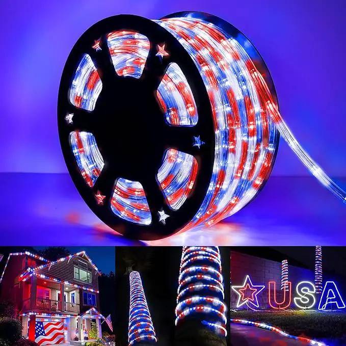50ft LED Rope Lights Outdoor,360 LED Connectable & Flexible Tube Lights with 8 Modes, Waterproof LED Rope Lighting for Independence Flag Day, Memorial Day, Outdoor,Indoor Decor (Red & White & Blue) by GreenHaven Gardens