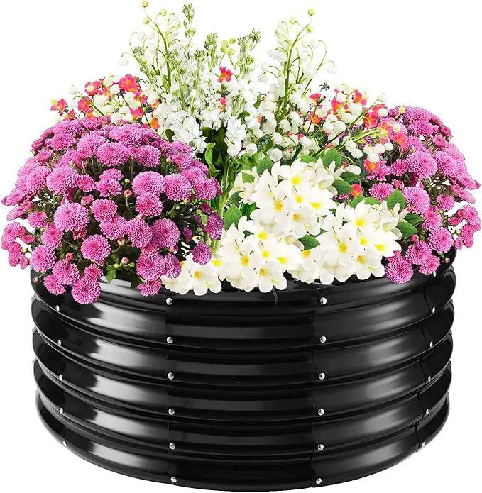 17" Tall Elevated Round Metal Rised Garden Bed- 2.7'x2.7' in Size and 0.8MM Thick Durable Planter Box for Vegetables Flowers Succulent at Patio/Garden Outdoor (Black, 2.7FT Diameter) by GreenHaven Gardens