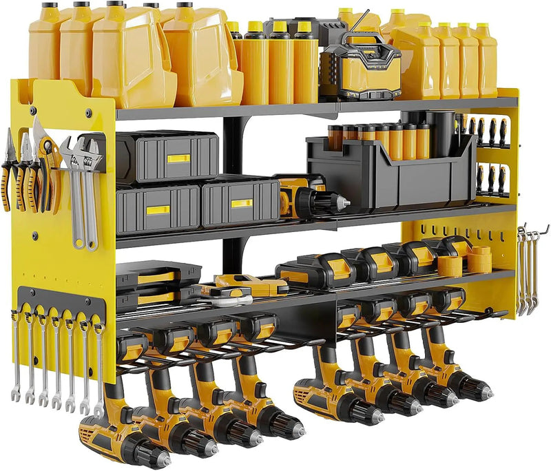 Power Tool Organizer Wall Mount with 8-Drill Holders-600Lbs Load Heavy Duty Metal 4-Layers Garage Storage and Organization Adjustable Battery Tools Rack Utility Racks Gifts for Men by GreenHaven Gardens
