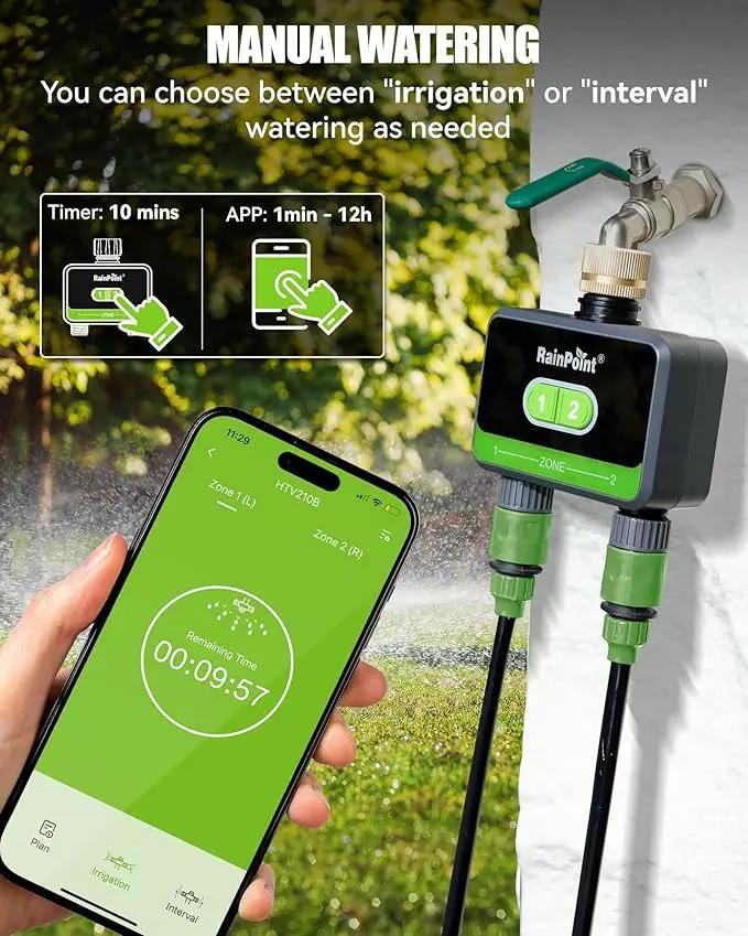RAINPOINT Bluetooth Water Timer for Garden Hose, Smart Hose Timer 2 Outlet(Not Hub), Wireless Sprinkler Watering Timer with Rain Delay, Automatic Irrigation System for Lawns and Yard by GreenHaven Gardens