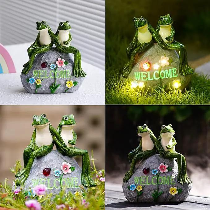 Nacome Solar Garden Outdoor Statues Frog with Succulent and 7 LED Lights - Lawn Decor for Patio, Balcony, Yard Ornament - Unique Housewarming Gifts by GreenHaven Gardens