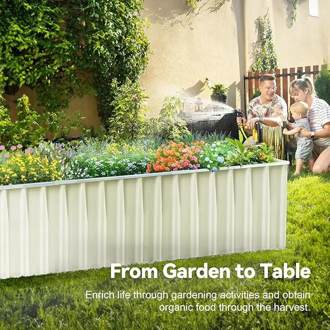 KING BIRD Raised Garden Bed 68" x 36" x 24" Heightened Galvanized Steel Metal Planter Box Outdoor for Deep-Rooted Vegetables, Flowers, Large Raised Bed Kit (Ivory) by GreenHaven Gardens