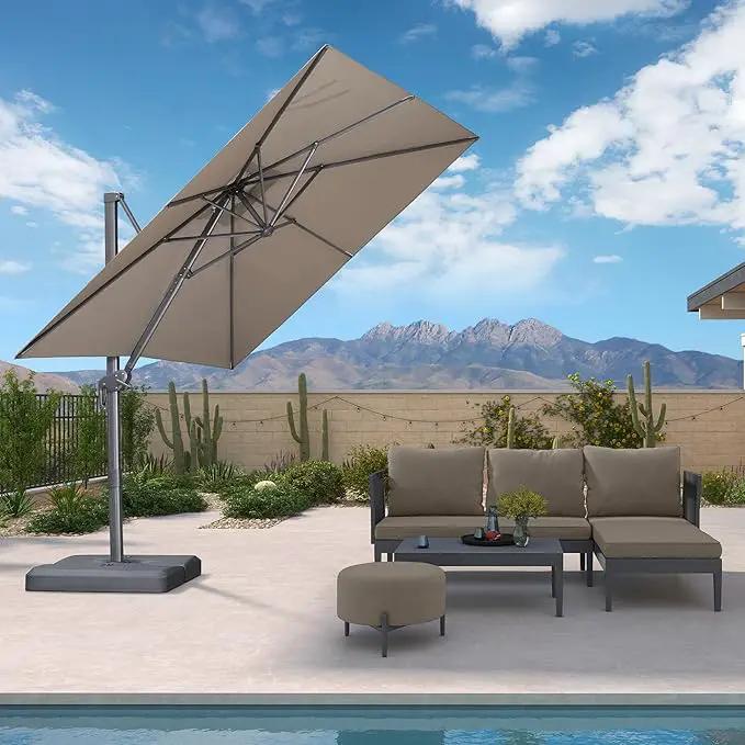 PURPLE LEAF 8 FT Cantilever Patio Umbrella Outdoor Aluminum Offset Square Umbrella with 3 Years Fade Resistance Recycled Fabric and 360-degree Rotation for Deck Pool Garden, Ash Mocha by GreenHaven Gardens