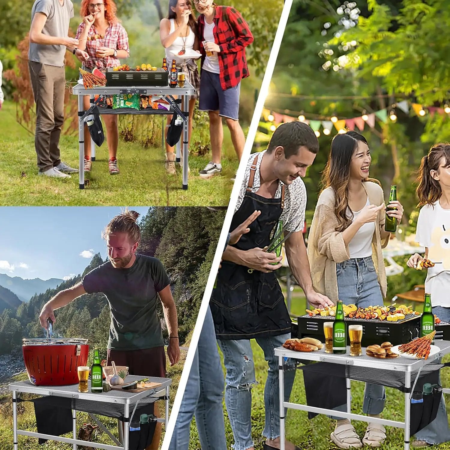 Nice C Square Table for Grill, Folding Table, Camping Table, Outdoor Table, Card Table, Height Adjustable, Mesh Bag Lightweight, Carry Handle, Aluminum (23.6"x23.6" White) by GreenHaven Gardens