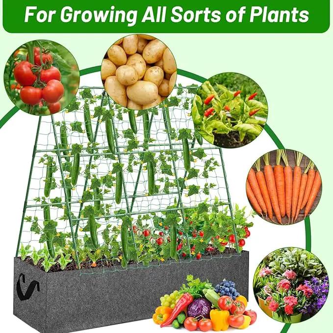 Cucumber Trellis for Garden, 45 x 53 Inches A Frame Outdoor Greenhouse Trellis with 46 Gallon Fabric Raised Bed, Climbing Net and Plant Support Clips for Climbing Plants by GreenHaven Gardens