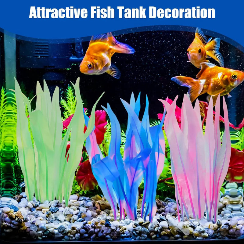 Kaiyuan Dynasty 2pc Silicone Aquarium Plants Artificial Plants for Fish Tank Glowing Kelp Aquarium Plant Decor Fish Tank Plants Simulation Artificial Water Grass,7inch,Blue by GreenHaven Gardens