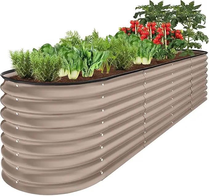 Best Choice Products 8x2x2ft Metal Raised Garden Bed, Oval Outdoor Deep Root Planter Box for Vegetables, Herbs w/ 4 Support Bars, 215 Gal Capacity - Taupe by GreenHaven Gardens