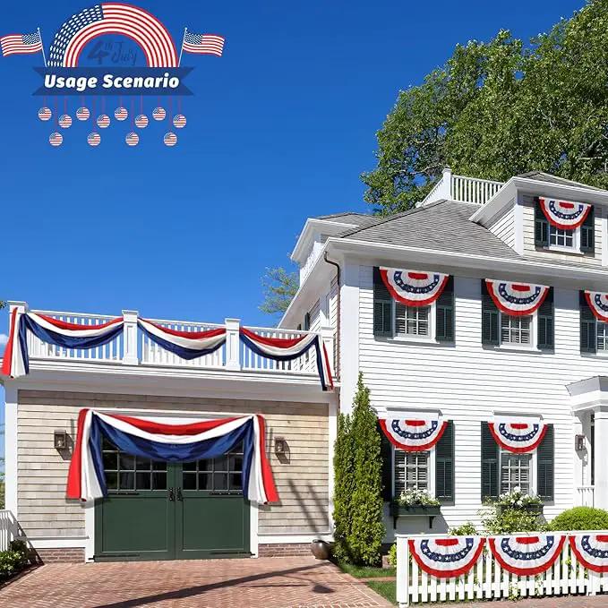 2x20 Ft Red White and Blue Banner Decorations 3 Pack,4th of July Banners for Outside,Bunting Flags for Independence Day,Labor Day,Veterans Day,Memorial Days by GreenHaven Gardens