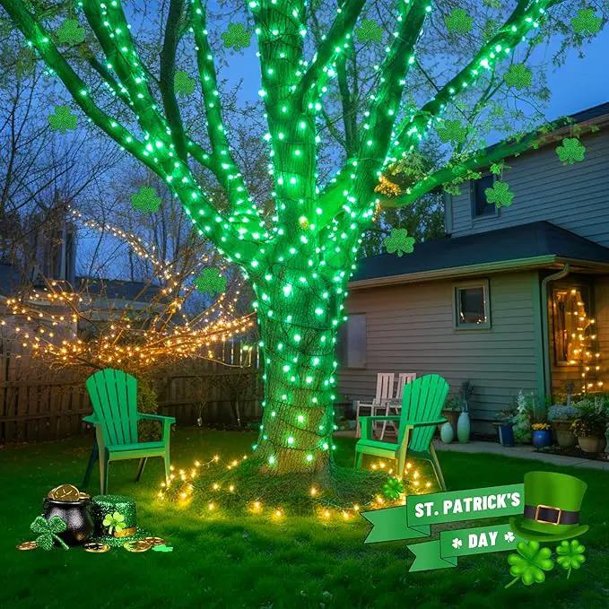 JMEXSUSS 2 Pack Green Solar Lights Outdoor, Total 400 LED 151FT Solar String Lights Outdoor Waterproof, 8 Modes Green Light for St Patrick's Day Patio Yard Tree Decorations by GreenHaven Gardens