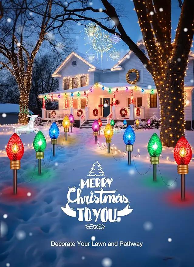 Strawberry Jumbo C9 Christmas Pathway Lights Outdoor - 2 Pack Total 17 Feet 10 LED C9 Christmas Lights, Jumbo Bulb Outdoor Decorations for Yard Lawn Holiday Outside by GreenHaven Gardens