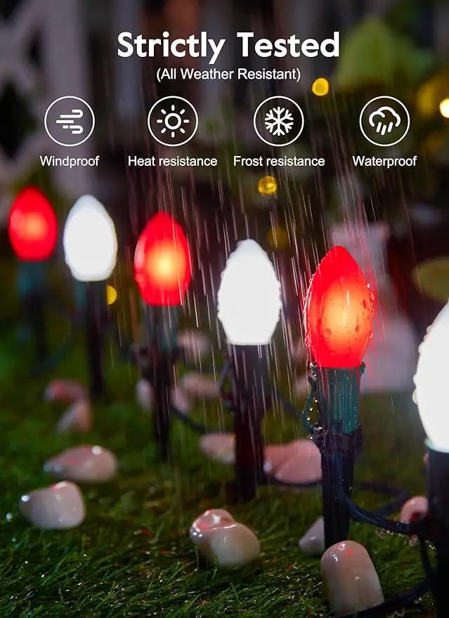 Brightown Frosted C9 LED Christmas Lights Outdoor, 32Ft Christmas Pathway Lights with 25 LED Bulbs and Stakes, Christmas Decorations Outside Driveway Walkway Sidewalk, Red and White by GreenHaven Gardens