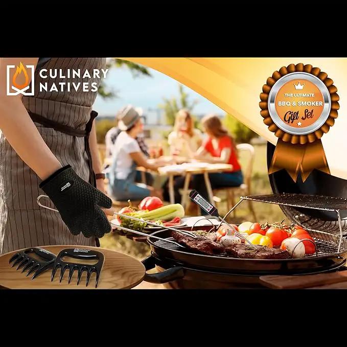 Meat Claws and Smoker Gloves | No.1 Heat Resistant BBQ Grill Gloves | Pulled Pork Claws | Thermometer | Silicone Oven Mitts & Razor-Edge Meat Shredders | Barbecue, Grilling, Smoking, Shredding (Black) by GreenHaven Gardens